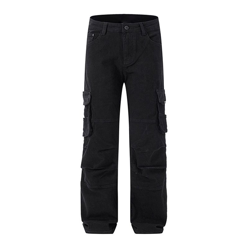 work ready heavy twill cotton cargo pants deep black wash denim jeans custom maker relaxed fit straight cut multi side pockets